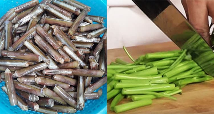 ốc móng tay xào rau muống